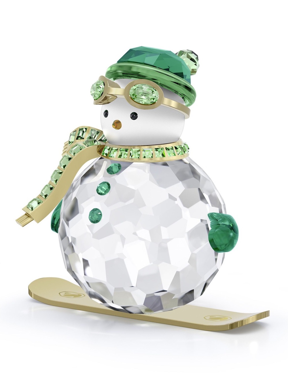 Swarovski Crystal Snowman Figurine with green Accents. New in box
